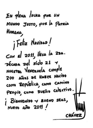 Mensaje de navidad de Chávez a su pueblo